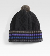 Signature stripes outline this cable knit beanie set in wool with pom detail.WoolDry cleanImported