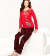 Let it snow. These pajamas by HUE feature a cute dog and snowflakes on the top and polka dot fleece pants.