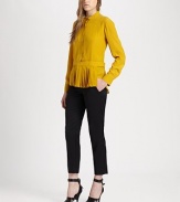 Cropped wool trousers in a relaxed silhouette with slight pleating, sateen paneling and back besom pockets. Tab closureZip flyBack besom pocketsRise, about 10Inseam, about 27WoolDry cleanImported of Italian fabricModel shown is 5'10 (177cm) wearing US size 2.