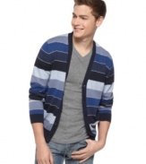 Classic collegiate. Layer your style with this striped cardigan from Sons of Intrigue.