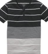 Reach various levels of casual cool with this variegated striped henley from Ring of Fire.