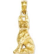 Honor your favorite breed. This polished charm features an intricately-carved German Shepherd dog in 14k gold. Chain not included. Approximate length: 9/10 inch. Approximate width: 2/5 inch.