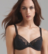 A stylish underwire bra in a menswear-inspired pinstripe and sheer lace trim.