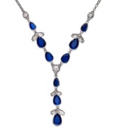 Make a shapely fashion statement with this Y-silhouette necklace from Charter Club. Blue glass accents are paired with clear stones for an alluring effect. Crafted in silver tone mixed metal. Approximate length: 18 inches + 3-inch extender. Approximate drop: 3 inches.