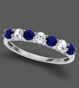 A dreamy ring that sparkles with intense color featuring round-cut white sapphire (3/8 ct. t.w.) and round-cut blue sapphire (5/8 ct. t.w.) set in 14k white gold.