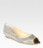 Glitzy metallic leather flat updated by an unexpected peep toe. Pebbled metallic leather upperLeather lining and solePadded insoleMade in ItalyOUR FIT MODEL RECOMMENDS ordering one half size up as this style runs small. 