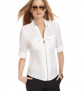 Sheer chiffon and an exposed zipper updates this MICHAEL Michael Kors utility shirt for a chic spring look!