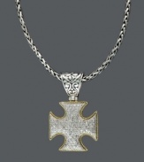 Incorporate spiritual belief into your style. Balissima by Effy Collection's medieval-inspired cross pendant features an intricate design including a scrolling filigree bail, an 18k gold outline, a toggle clasp and sparkling round-cut diamonds (1/2 ct. t.w.). Crafted in sterling silver. Approximate length: 18 inches. Approximate drop: 1-3/4 inches x 1 inch.