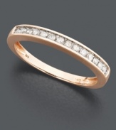 A hint of sparkle in sweet, caramel color. Set in trendy 14k rose gold, this delicate band features round-cut, channel-set diamonds (1/5 ct. t.w.).