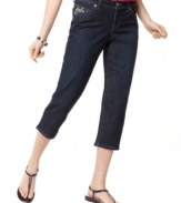 An elegantly tapered leg and intricate embroidery elevate a classic pair of Style&co. jeans. Extra tummy control in front gives you a sleek silhouette, too! (Clearance)