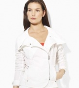 Lauren by Ralph Lauren's jacket is designed for sleek, active wear and features a chic funnel collar for modern style.