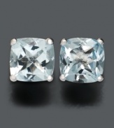 Cool, ocean blue. Adorn your ears with these brilliant cushion-cut aquamarine stud earrings (1-5/8 ct. t.w.).