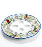 Old world country style and modern craftsmanship combine to bring you the Ricamo® egg tray. Carefully crafted in earthenware, this colorful piece is sure to lend a burst of extra life to your home. By Fitz and Floyd.