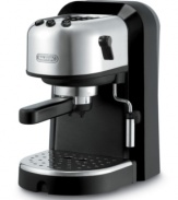 Discover the art of creating espresso for your guests with De'Longhi's espresso machine. 15-bars of pump pressure and dual action filters steep texture and flavor while the cup warmer keeps the temperature right for great success every time. Adjustable frother and 35-oz. water tank. One-year limited warranty. Model EC270.