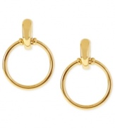 Announce yourself with this pair of hoop clip-on earrings from Betsey Johnson. Crafted from gold-tone mixed metal with metal beads. Clip-on backing for non-pierced ears. Approximate drop: 3-1/4 inches.