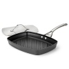 The ridged bottom of this Calphalon panini pan brings the pleasures of outdoor grilling indoors. With authentic grill marks, steaks, chops and burgers look as great as they taste. Use the stainless sandwich press to create perfectly browned, evenly cooked paninis. Cleanup is fast and simple with the nonstick interior.