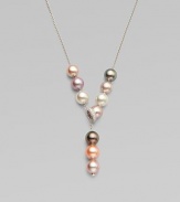 Colorful freshwater and South Sea pearls accented with brilliant diamonds on a sleek 18k white gold link chain. 9MM round, pink freshwater and black & white South Sea pearlsDiamonds, .2 tcwLength, about 19Adjustable claspImported 