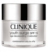 Decelerating Moisturizer for Combination Oily Skin. Leveraging Sirtuin technology, Clinique science uses youth-extending agents to create a daily moisturizer quite like a fountain of youth. Lines and wrinkles seem to evaporate, replaced by plump, vibrant skin alive with collagen and elastin. Skin gains strength over environmental agers. Looks younger, longer. 