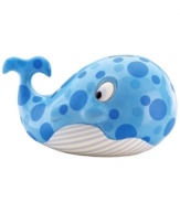 Make a splash in your little one's savings account with the Pitter Patter whale bank from Gorham. Stripes and spots in shades of blue are big on personality.