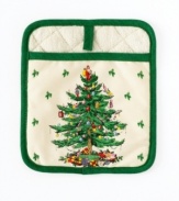 The secret ingredient to making perfect Christmas cookies! Whether it's a gift for grandma or a just because for you, the beautiful tree design on this cotton pot holder will help get the cook in the Christmas spirit.