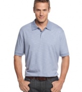 Tuck it in or wear it relaxed. This striped polo shirt from Perry Ellis is the perfect piece for khakis or casual Fridays.