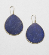 From the Polished Rock Candy Collection. A stunningly large drop of mottled lapis set in radiant 18k gold. Lapis18k goldDrop, about 1.2Hook backImported 