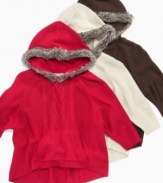 When she needs one last layer of warmth grab this cozy hooded poncho from Energie.