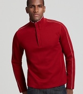 A vibrant shade of burgundy and contrasting trim amps up a sporty mock neck sweater from BOSS Black.