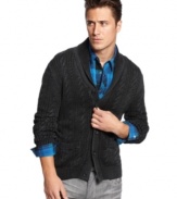 Snuggle up in style with this handsome ribbed knit cardigan by INC International Concepts.