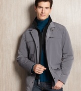 Singing in the rain! Stay comfortable and stylish even in the wet weather with this water-resistant jacket from Perry Ellis.