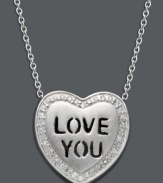 What better way to express yourself? Put it all on the line with Sweethearts' stylish Love You pendant. Crafted from sterling silver, pendant features a chic heart shape and sparkling round-cut diamonds (1/10 ct. t.w.). Approximate length: 16 inches + 2-inch extender. Approximate drop: 5/8 inch.