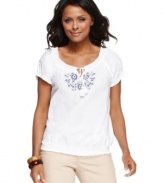 Elegant embroidery puts a fashionable spin on BandolinoBlu's cute cotton peasant top!