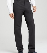 Updated dress pants from John Varvatos rendered in a straight leg with a slight stretch for a more body-hugging fit.