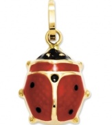 This good luck bug never fails to impress! Stunningly presented in bright red enamel, this ladybug charm gleams in 14k gold. Chain not included. Approximate drop length: 7/10 inch. Approximate drop width: 4/5 inch.