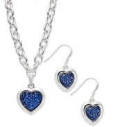 Make a heartfelt statement with this pendant and drop earrings set from Charter Club. Crafted from silver-tone mixed metal with crushed blue glass crystal accents, the set is one you're sure to love. Items come packaged in a signature Charter Club box. Approximate length, necklace: 16 inches + 3-inch extender. Approximate drop, pendant: 1 inch. Approximate drop, earrings: 1-1/4 inches.