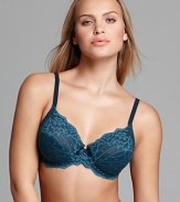 A delicate lace bra with 3-part cup underwire that offers extra support. Foam padded underwire provides extra comfort. Adjustable straps and bow detail at front. Hook and eye closure. Transversal seam for a round silhouette. Up to an H cup. Style #3281