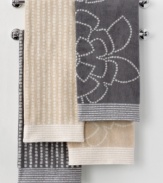 A breath of fresh air. Martha Stewart Collection revives your bathroom in carefree style with this Calendula washcloth, featuring either a stripe or floral pattern in two neutral hues.