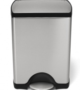 Maintain your kitchen's clean, modern lines with simplehuman's trash can. The rectangular shape fits unobtrusively in the corner, while advanced lidshox™ technology uses air suspension shocks to control the lid for a slow, quiet close. 5-year warranty.