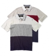 A stroke of brilliance. Rugby-style color blocking instantly updates this classic polo shirt from Club Room. (Clearance)