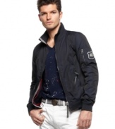 This sporty jacket from Armani Jeans heightens your athletic, seasonal look.