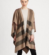 An open front and a loose fit with an iconic check pattern in luxurious cashmere. Open frontThree-quarter kimono sleevesAbout 33 from shoulder to hemCashmereDry cleanImported