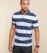 Case of the blues? Freshen up your polo look with this indigo striped shirt from Tommy Hilfiger.