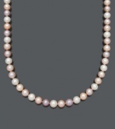 Pair your ensemble with pristine pearls. Belle de Mer's cultured freshwater pearls (8-1/2-9-1/2 mm) come in a variety of pastel colors all in a delicate row. Set in 14k gold. Approximate length: 18 inches.