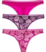 A scalloped lace trim lends a feminine finish to this printed thong from Calvin Klein Underwear.