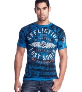 Wear it any way you want it. This reversible graphic tee from Affliction doubles your options.