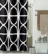 A sophisticated geometric wind-up pattern adds incredible style and luxurious dimension to any bathroom. Coordinate this Transom fabric shower curtain with white or satin nickel bath accessories for a uniquely modern statement.