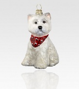 A celebration of Poland's time-honored glassmaking tradition, this charming pup, complete with bandana, is lovingly crafted by skilled artisans. Hand-painted glass Each ornament takes 7-10 days to complete Arrives in gift box ideal for giving or storing 2W X 3H X 1½D Handmade in Poland 