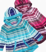 She'll love wrapping herself in the sweet stripes and cuddly feel of these hooded ponchos from Energie.