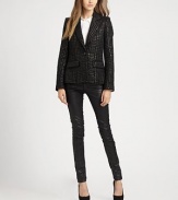 Rich tweed woven with metallic thread in a well-appointed single-button blazer.Notched-collarDefined shouldersButton closureFlap pocketsAbout 23 from shoulder to hem95% polyester/5% LurexDry cleanImportedModel shown is 5'10 (177cm) wearing US size Small.