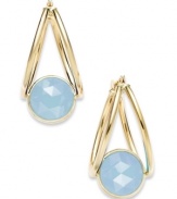 A touch of color livens any look. These stunning 10k gold double hoop earrings feature round-cut medium blue chalcedony stones (2-1/2 ct. t.w.). Approximate drop: 1 inch.